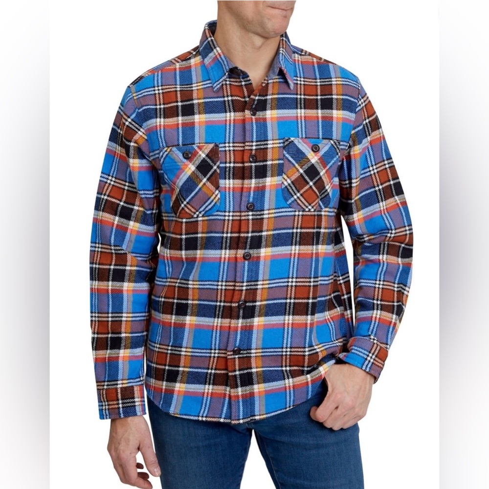 Lands’ End Men's Blue and Brown Plaid Shirt Button Up - Picture 2 of 9